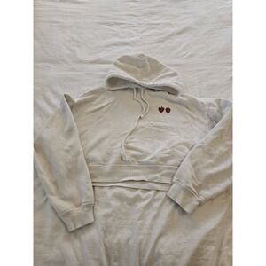 PINK Victoria's Secret Cropped Hoodie White‎ Embroidered Cherries Size S